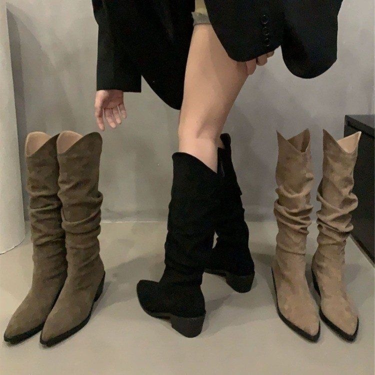 ShoeGlobe ShoeGlobe ShoeGlobe French Retro Brown Short 2025 Summer And Autumn New High Women's Slouch Cowboy Boots_voghion.com