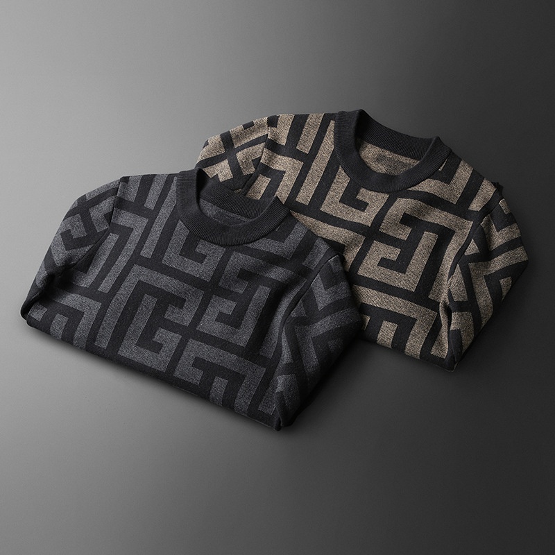 Boy Boy Boy Europe Station 2023 Inverno Nuovo Slim Fit Uomo Lana Mezzo Collo Alto Maglione Lavorato a Maglia Spessa Camicia Base di Lana_voghion.com