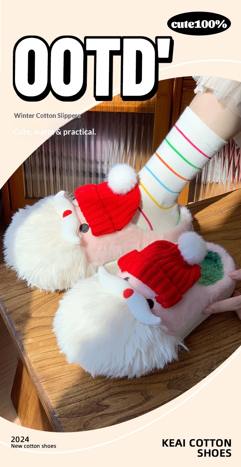 Pantoufles chaudes en coton pour l'intérieur et l'extérieur, motif Père Noël, collection hiver 2025 Zees, nouveauté Noël et Halloween_voghion.com