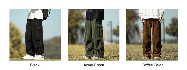 boy Corduroy Men City Boy Couple Casual Army Green Cargo Trendy Brand Autumn Winter Straight Wide Leg Long Pants_voghion.com
