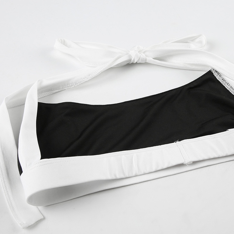 ChicShe Europejski i amerykański modny, blok kolorów, krótki top z dekoltem halter i dekoltem w serek, skrócony top, szorty z wysokim stanem, dopasowany krój, joga, sport, swobodny_voghion.com