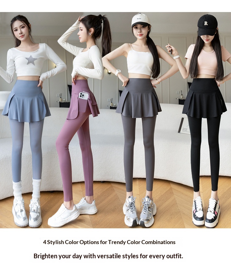 ChicShe Nouvelle jupe deux pièces taille haute à imprimé requin à neuf pointes, pantalon de yoga et legging grande taille pour femme_voghion.com