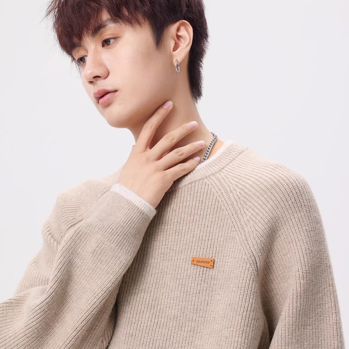 boy Boy Boy Boy Heavyweight Acrylic Yuanbao Needle Lazy Style Sweater Men's Loose Knitwear Thickened Coat_voghion.com