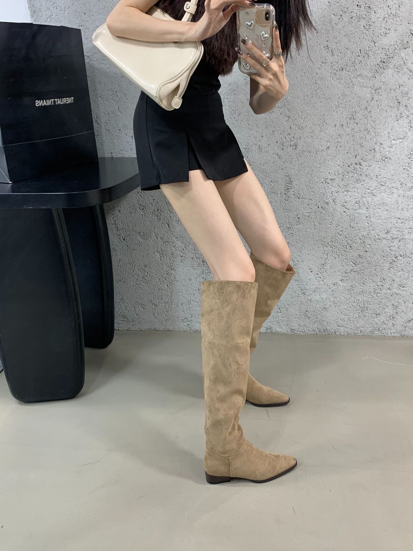 ShoeGlobe ShoeGlobe ShoeGlobe Stacked Women's Riding Retro Suede Chunky Heel Square Toe 2024 New Wrinkled High Tube Long Boots_voghion.com