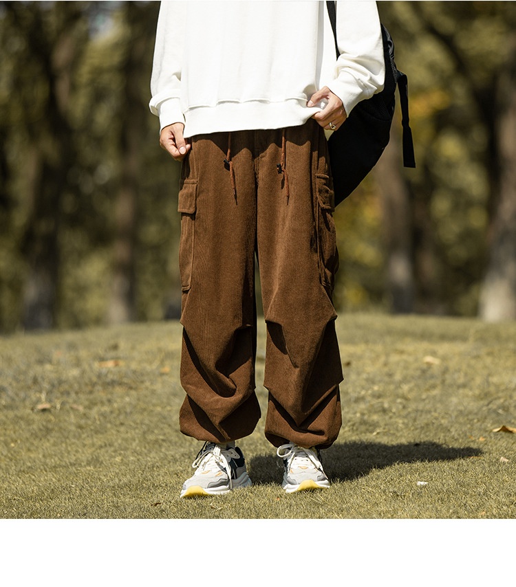 boy Corduroy Men City Boy Couple Casual Army Green Cargo Trendy Brand Autumn Winter Straight Wide Leg Long Pants_voghion.com