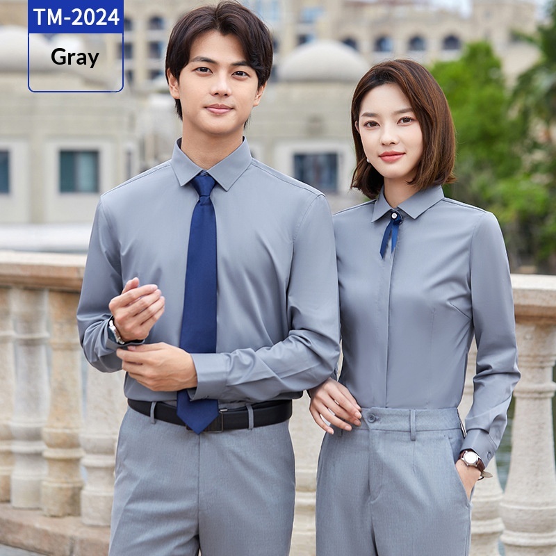 Summer Men's And Women's Non-Iron White Embroidered Anti-Wrinkle Professional Formal Short Sleeve Shirt_voghion.com