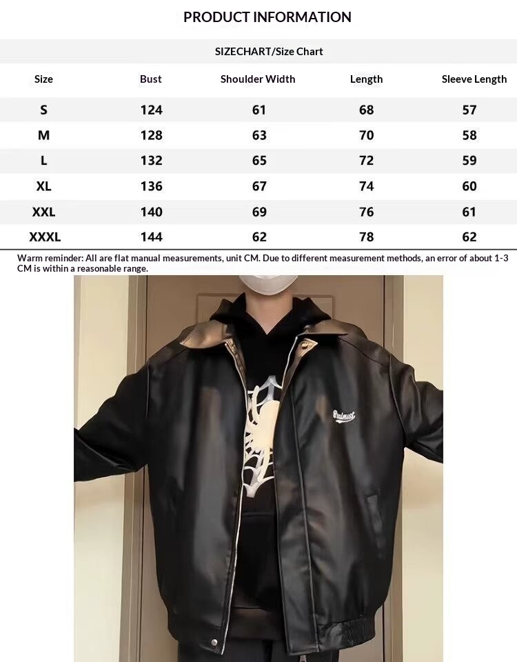 Giacca da aviatore in pelle PU nera da uomo alla moda di strada europea e americana, ampia e alla moda_voghion.com