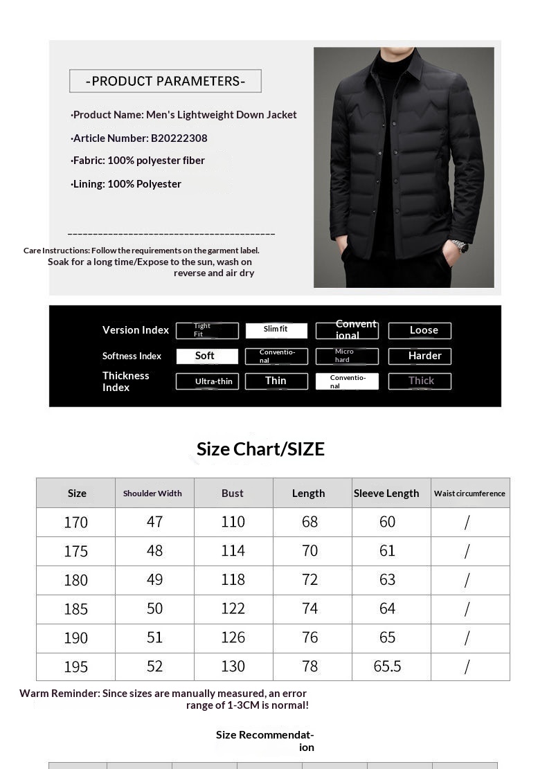 boy 2023 Winter New Lightweight Jacket Men's Warm Slim Fit Hoodless Stand Collar Down Coat Men_voghion.com