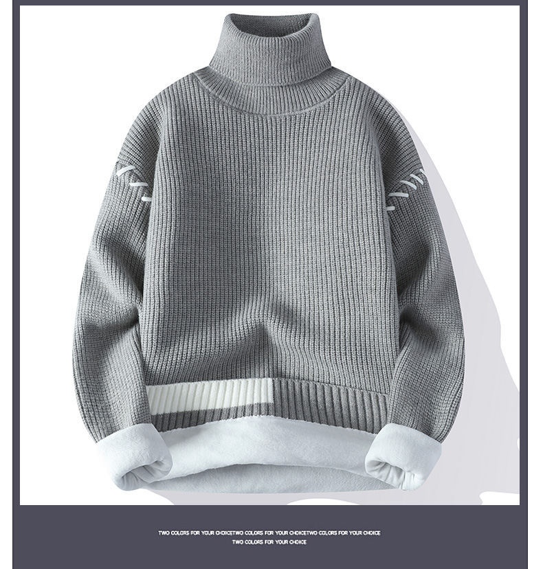 boy Boy Boy Boy Fleece-Lined Thickened Sweater Men, Autumn And Winter New Warm High-Neck Knitwear For Teenagers, Base Layer Student Knit_voghion.com