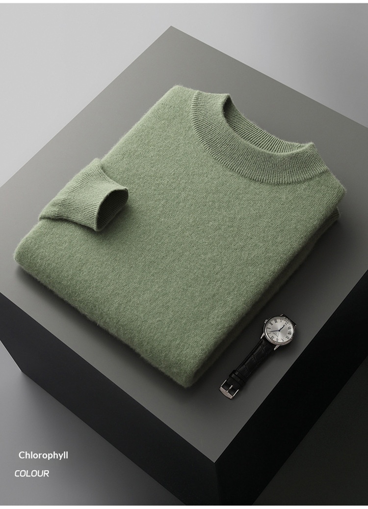 boy Boy Boy Boy Autumn Winter Pure 100% Wool Half Turtleneck Pullover Thickened Plus Size Cashmere Sweater Men Inner Layer Base Shirt_voghion.com