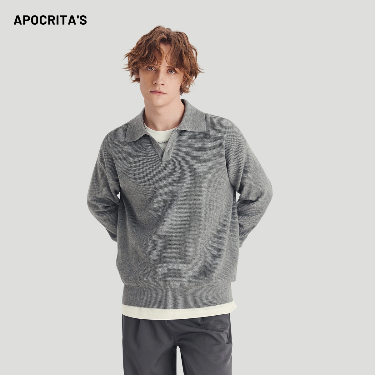 boy Boy Boy Boy APO Men's Clothing|Men's Sweater Trendy Brand Autumn High-end Loose Pullover Turn-down Collar Polo Knitwear Long Sleeve_voghion.com
