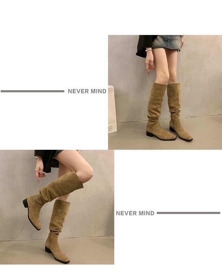 ShoeGlobe ShoeGlobe ShoeGlobe Chunky Heel Pointed Toe Suede Slim Long Women's Shoes 2025 New Autumn Winter Korean Style Over-the-Knee Riding Boots_voghion.com
