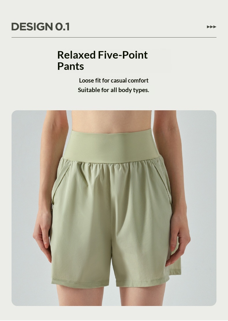 High Waist Tummy Control Spo For Women, Summer Double Pocket Running Fitness Sho, Loose Casual Breathable Yoga_voghion.com