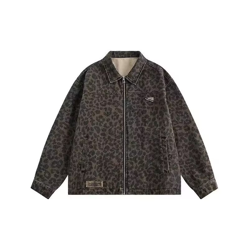 boy 2024 Style Functional Leopard Print Lapel Jacket For Men Women Spring Winter New Trendy European And American Zipper_voghion.com