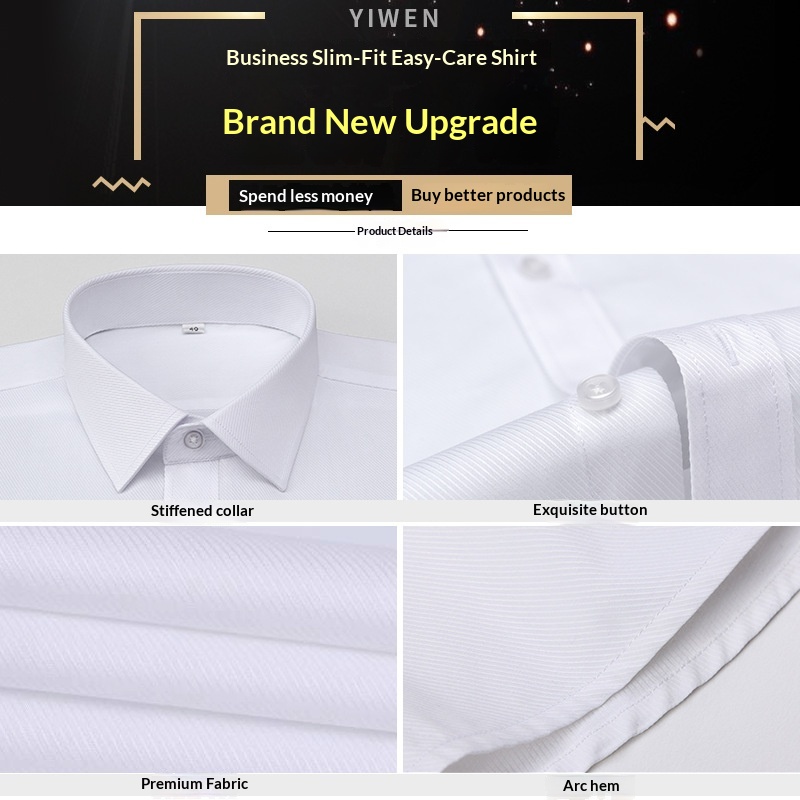 Liquid Ammonia Non-Iron Short Professional Slim Fit White Collar Korean Style High-End Shirt Printed Unisex_voghion.com
