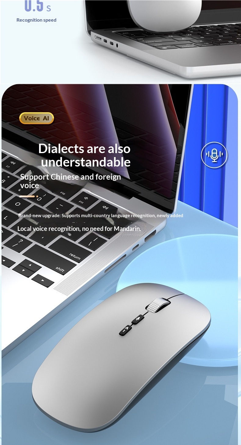 Souris sans fil Bluetooth Digitex, rechargeable, silencieuse et sans bruit, pour ordinateur portable, tablette, bureau à domicile, saisie vocale._voghion.com