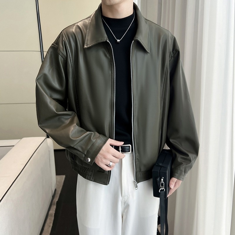 Giacca da motociclista da uomo in pelle con cerniera imbottita e design di nicchia Pishi Pu, autunno inverno, cappotto alla moda_voghion.com