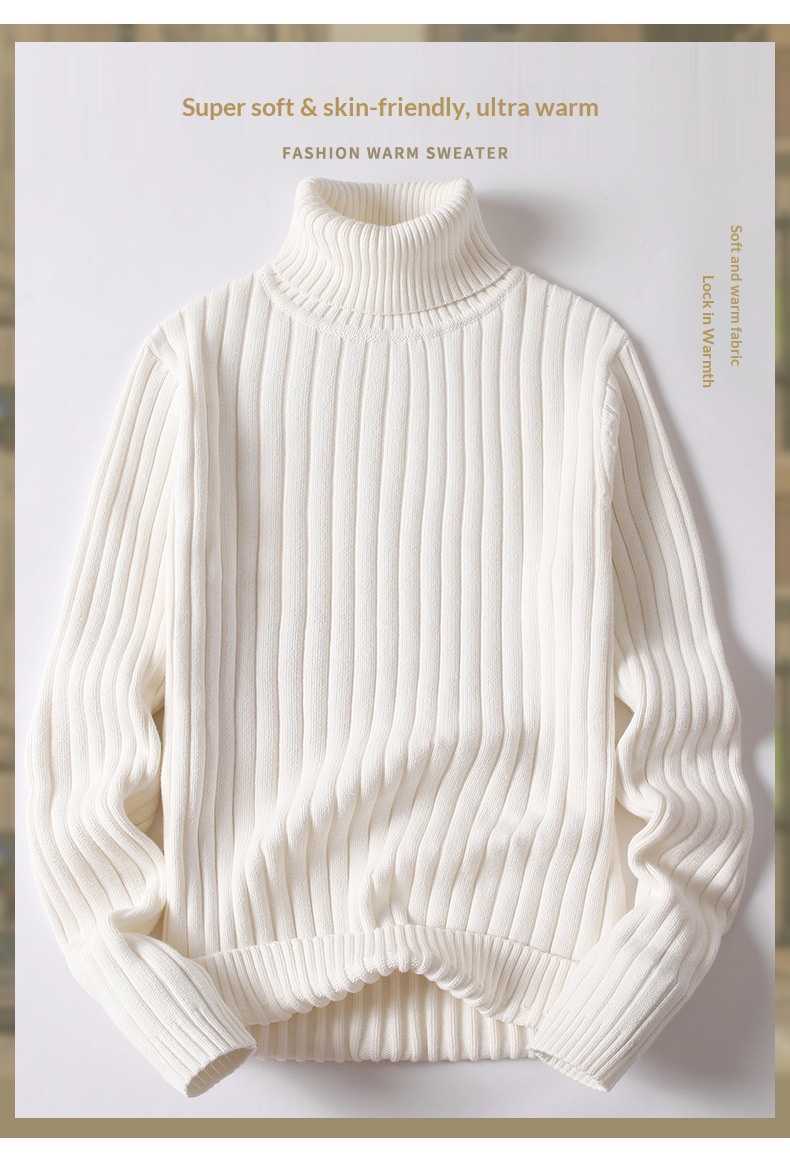 boy Boy Boy Boy Solid Color Cable Knit Turtleneck Sweater Men Winter Short Sleeve Turn-Down Collar Men's Knitwear Trendy Youth Thickened_voghion.com