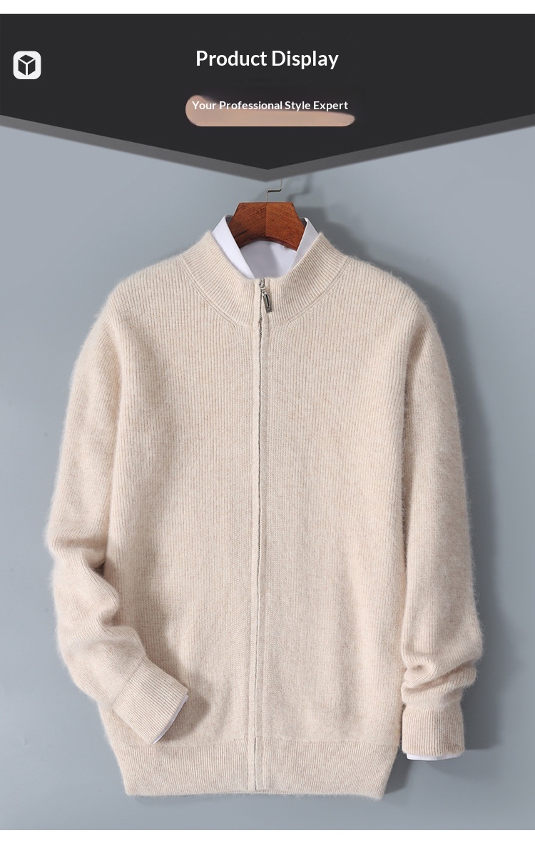 boy Boy Boy Boy Autumn Winter New Thickened Loose Men's Half Turtleneck Zipper Cardigan Casual Wool Knitted Sweater Jacket_voghion.com