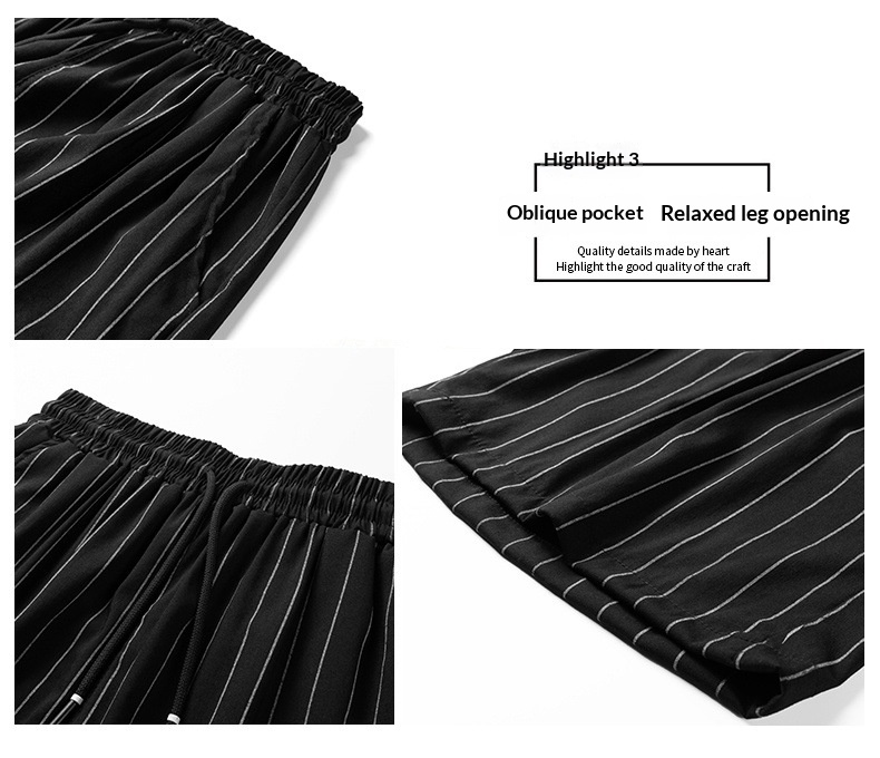 Ice Silk Suit Casual For Men Summer Thin Trendy Loose Striped Shirt Breathable Two-Piece Set_voghion.com