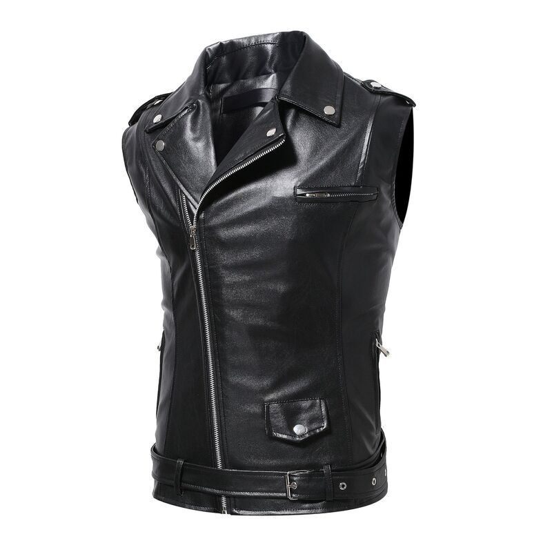 boy 2023 New Men's Motorcycle Jacket European And American Slim Fit Cross-Border PU Leather Vest For Men_voghion.com
