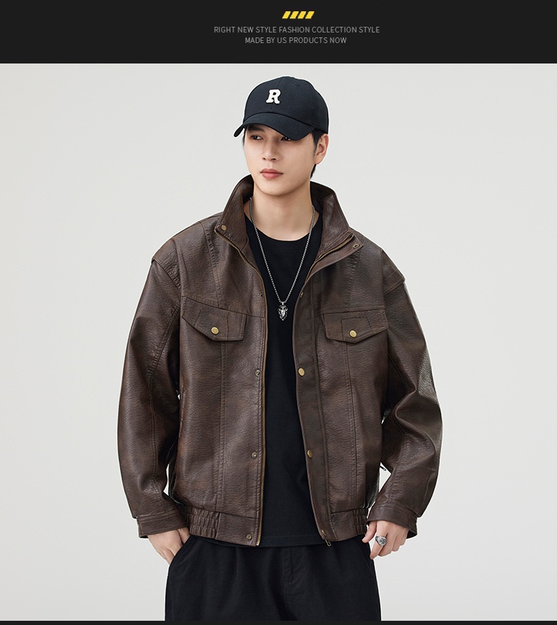 Giacca in pelle PU da pilota alla moda di strada europea e americana da uomo, alla moda, alla moda, in vendita all'ingrosso_voghion.com