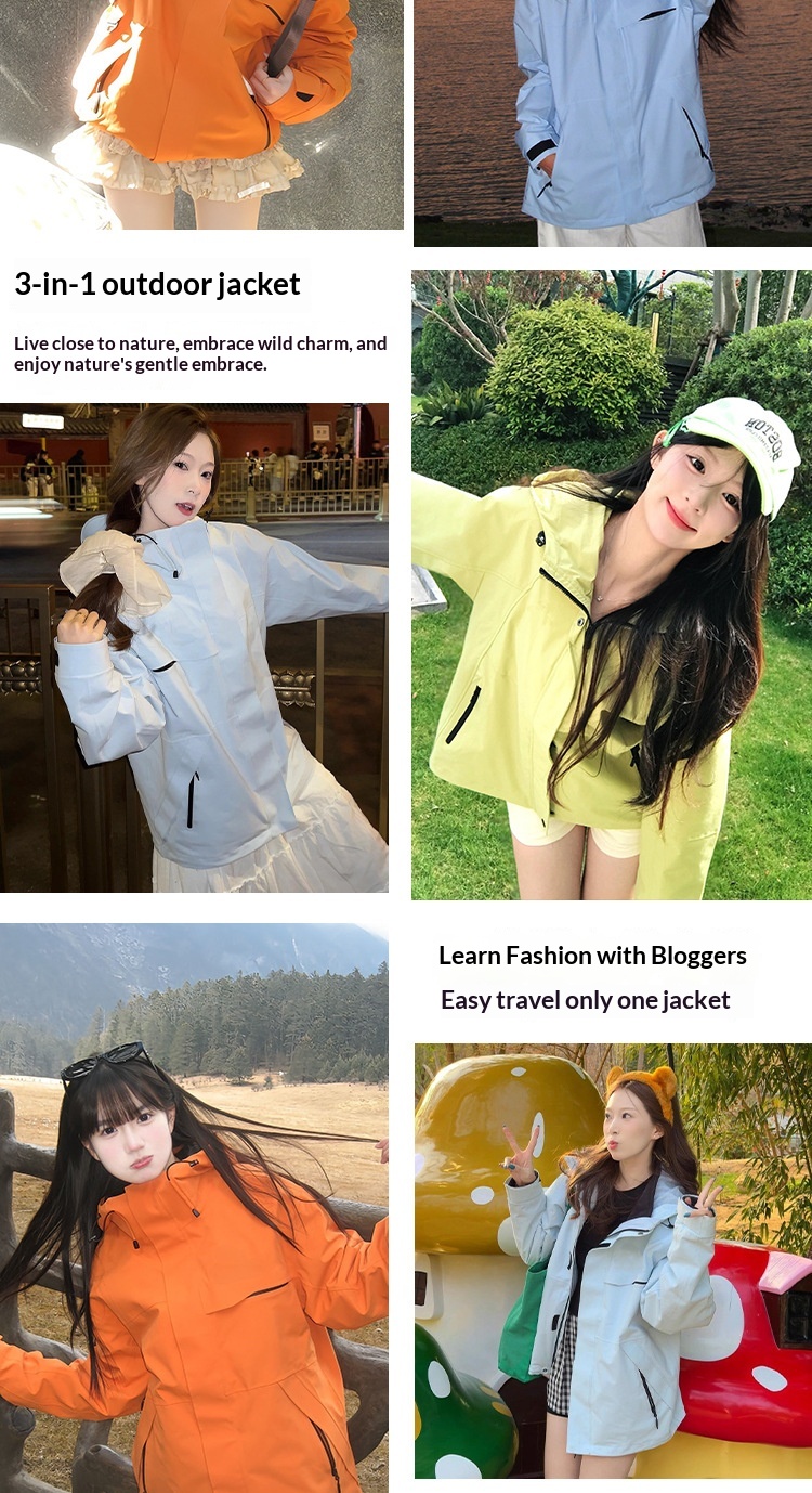 ragazzo Ragazzo Luo Tuo Stesso stile Donna Tre in Uno Escursionismo all'aperto Funzionale Foderato in Pile Idrorepellente Softshell Tre Porte_voghion.com