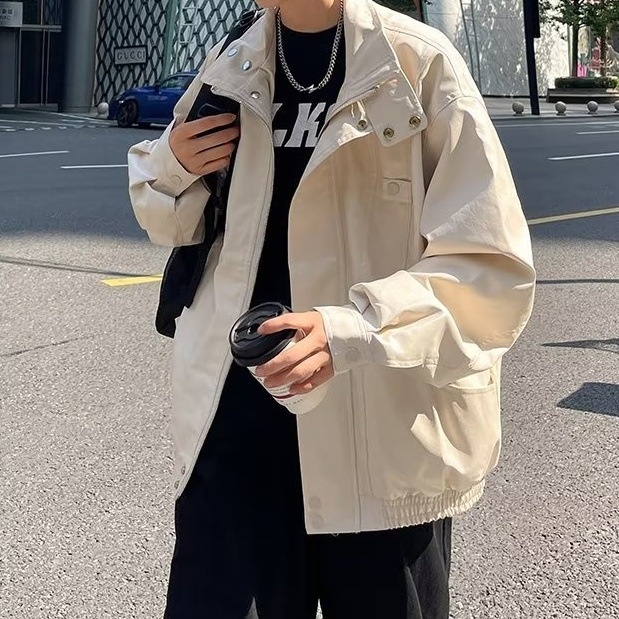 Giacca da motociclista ampia con colletto rovesciato, stile street europeo, primavera e autunno, da uomo, marchio americano alla moda_voghion.com