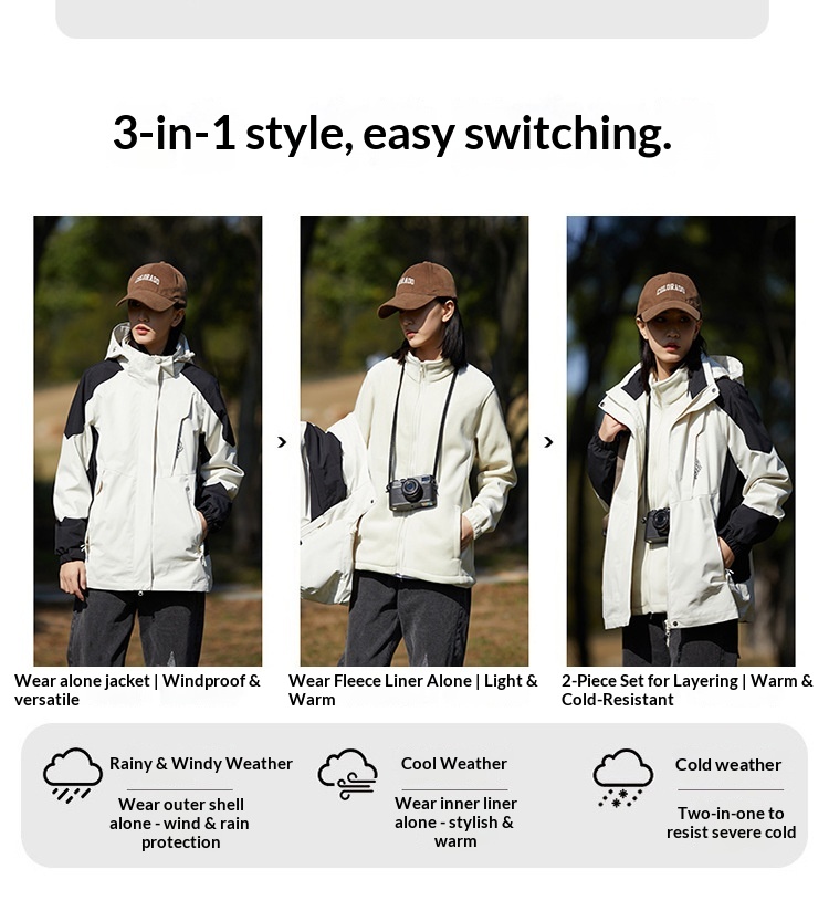 boy Boy Custom Workwear Mountain Series Outdoor 3-in-1 Down Liner Windproof Waterproof Warm Thickened Hiking Jacket_voghion.com
