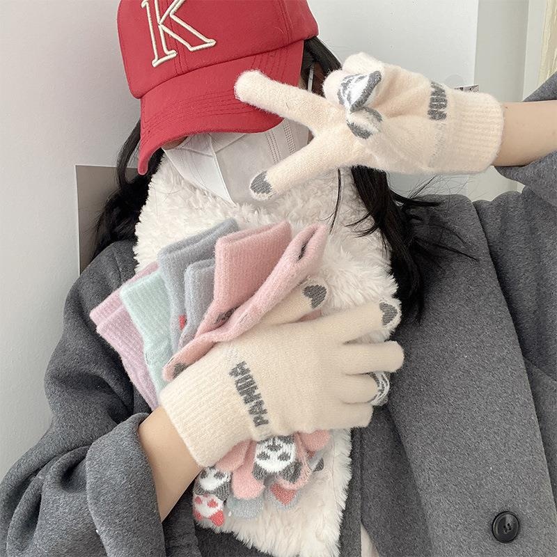 boy Boy Boy Cartoon Touchscreen Winter Cycling Thickened Windproof Warm Five-Finger Panda Cute Knitted Gloves Wholesale_voghion.com