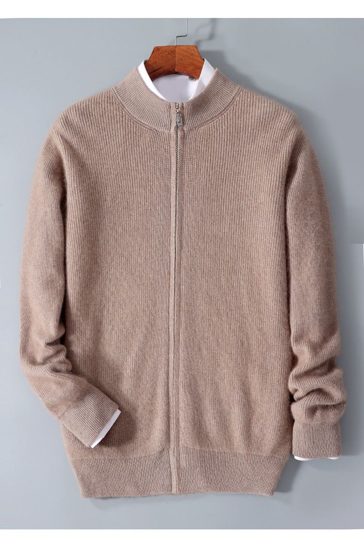 boy Boy Boy Boy Autumn Winter New Thickened Loose Men's Half Turtleneck Zipper Cardigan Casual Wool Knitted Sweater Jacket_voghion.com