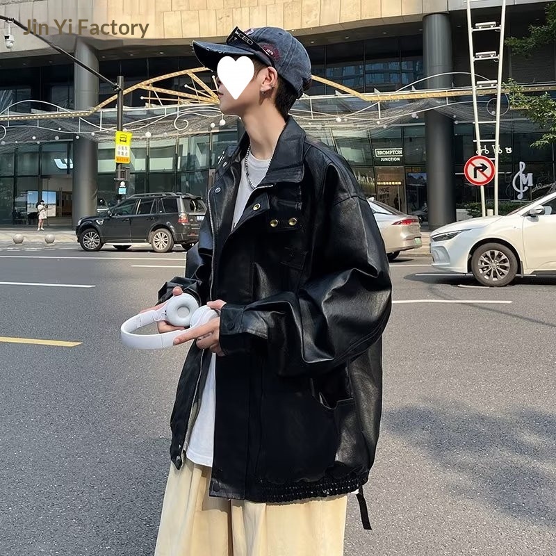 Giacca da motociclista ampia con colletto rovesciato, stile street europeo, primavera e autunno, da uomo, marchio americano alla moda_voghion.com