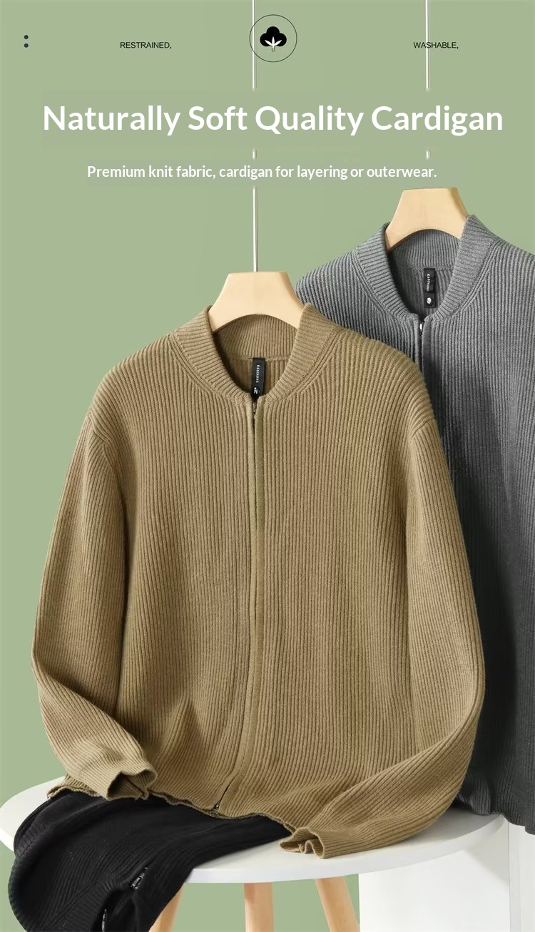boy Boy Boy Spring And Autumn Doub Zipper Design Cardigan Solid Color Sweater Men's Simp Trendy Versati Knitted Jacket_voghion.com