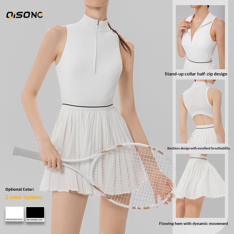 001 Grenzüberschreitender Verkaufsschlager: Anti-Expositions-Sportrock mit Frontreißverschluss, Tennisrock, Laufrock, Fitnessrock, atmungsaktiv, plissiert_voghion.com