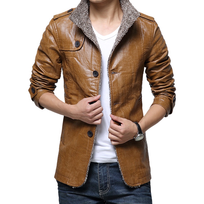 Chaqueta de cuero sintético con forro de piel de oveja cruzada para hombre, talla grande, invierno 2022_voghion.com