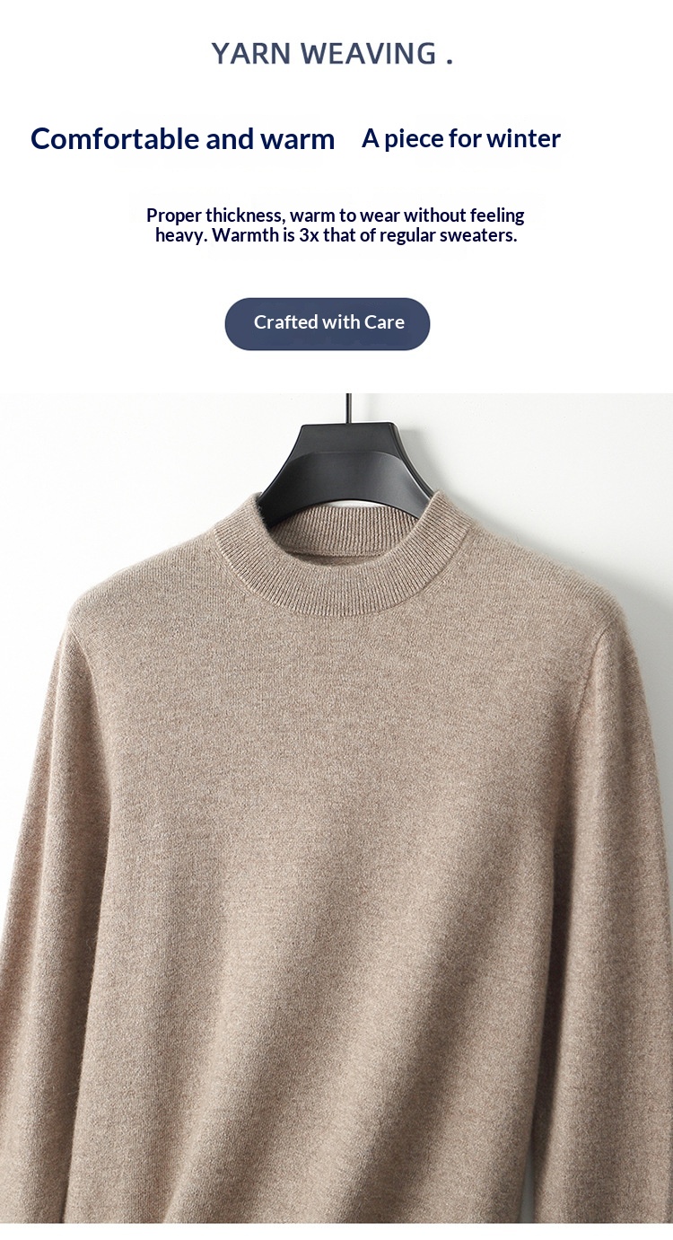 Herren-Strickpullover mit halbem Rollkragen, Herbst/Winter, aus reiner Wolle, einfarbig, dickwandig, stilvoll, Business-Look_voghion.com