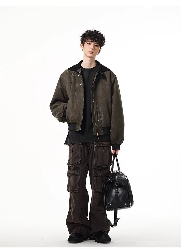 Jeans multitasche stile boy per uomo, pantaloni cargo a gamba larga blu retrò di nicchia, pantaloni alla moda europei e americani per coppie_voghion.com