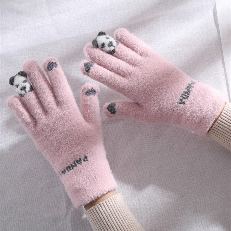 boy Boy Boy Cartoon Touchscreen Winter Cycling Thickened Windproof Warm Five-Finger Panda Cute Knitted Gloves Wholesale_voghion.com