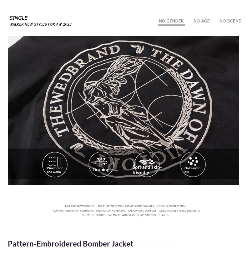 Junge Herbst Winter Europäisch Amerikanischer Trend Bestickte Baseball Herren Damen Paar Lockerer Mantel Verdickte Bomberjacke Mantel_voghion.com