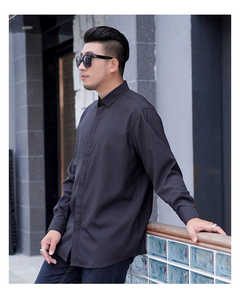 Plus Size Men's Long Sleeve Loose Casual Spring Autumn New Professional Elastic Inch Shirt For Big And Tall Men_voghion.com