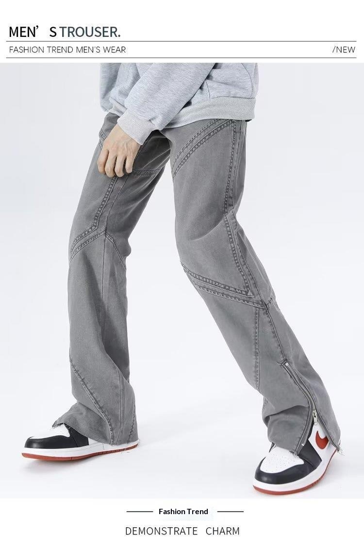Jeans délavés tendance pour homme, style européen et américain, pantalon décontracté à fermeture éclair, ambiance printemps-été._voghion.com