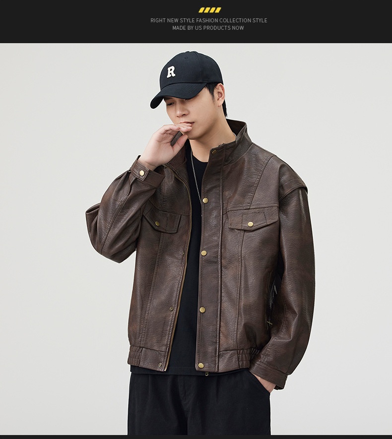 Giacca in pelle PU da pilota alla moda di strada europea e americana da uomo, alla moda, alla moda, in vendita all'ingrosso_voghion.com