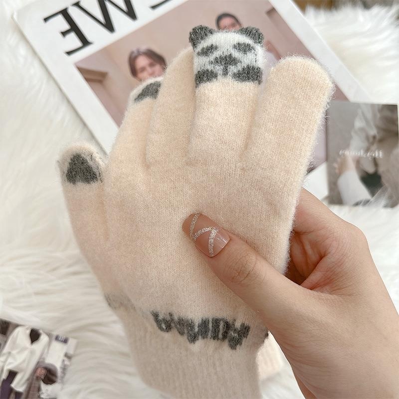 boy Boy Boy Cartoon Touchscreen Winter Cycling Thickened Windproof Warm Five-Finger Panda Cute Knitted Gloves Wholesale_voghion.com