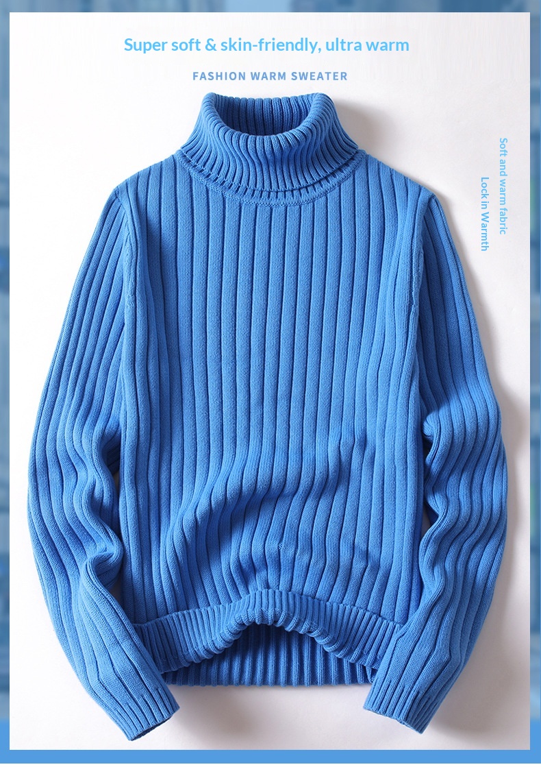 boy Boy Boy Boy Solid Color Cable Knit Turtleneck Sweater Men Winter Short Sleeve Turn-Down Collar Men's Knitwear Trendy Youth Thickened_voghion.com