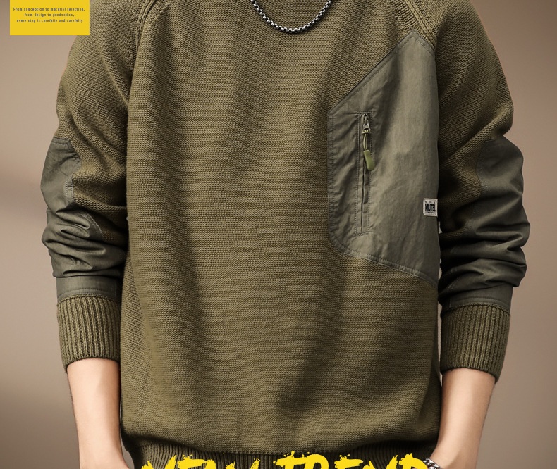 boy Boy Boy Boy High-End American Heavyweight Retro Color-Block Pocket Sweater For Men, Autumn Trendy Brand, Thick Loose Fit, Plus Size_voghion.com