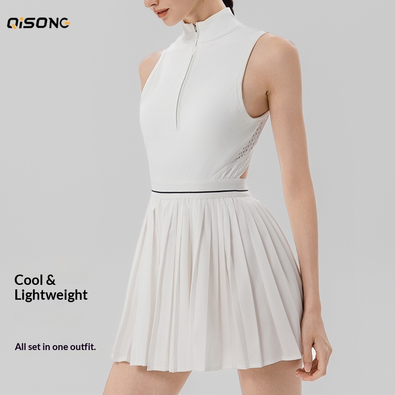 001 Grenzüberschreitender Verkaufsschlager: Anti-Expositions-Sportrock mit Frontreißverschluss, Tennisrock, Laufrock, Fitnessrock, atmungsaktiv, plissiert_voghion.com