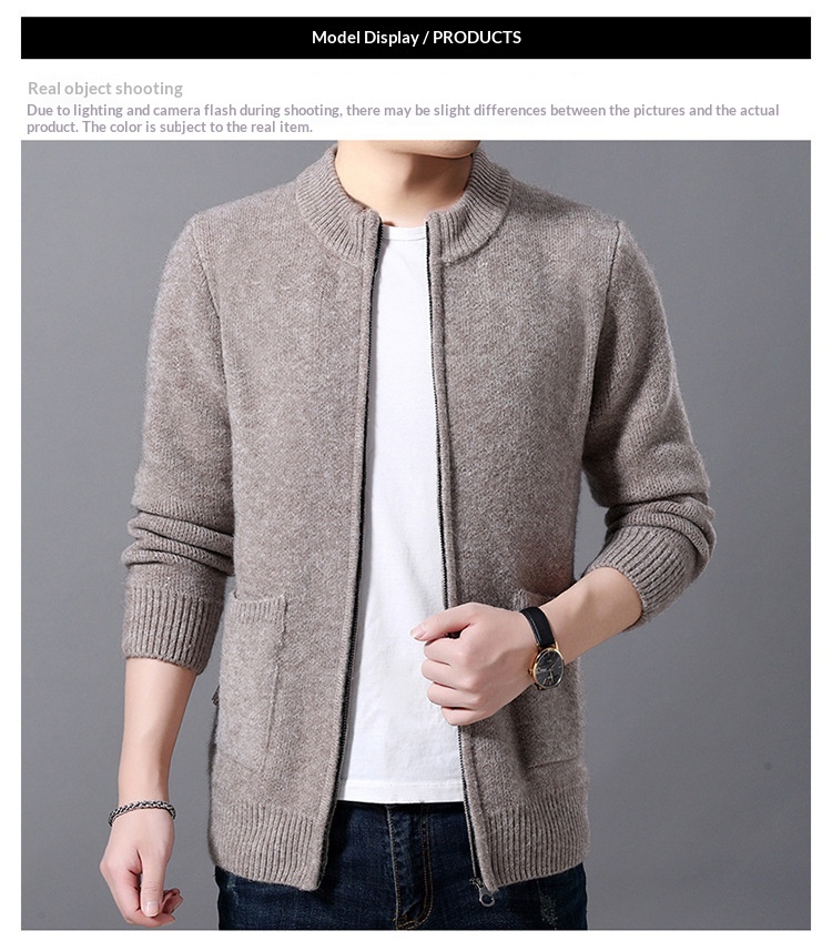 boy Boy Boy Boy Autumn Winter Middle-aged Men's Wool Zipper Cardigan Alpaca Knit Sweater Stand Collar Thickened Coat Wholesale_voghion.com