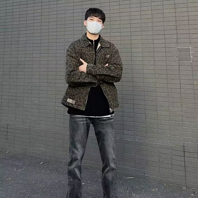 boy 2024 Style Functional Leopard Print Lapel Jacket For Men Women Spring Winter New Trendy European And American Zipper_voghion.com