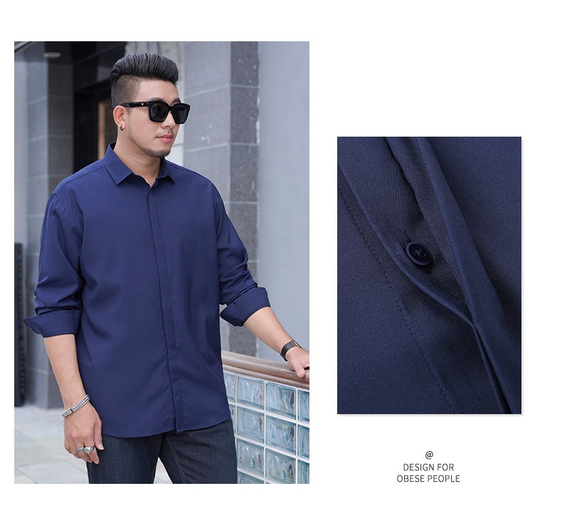 Plus Size Men's Long Sleeve Loose Casual Spring Autumn New Professional Elastic Inch Shirt For Big And Tall Men_voghion.com