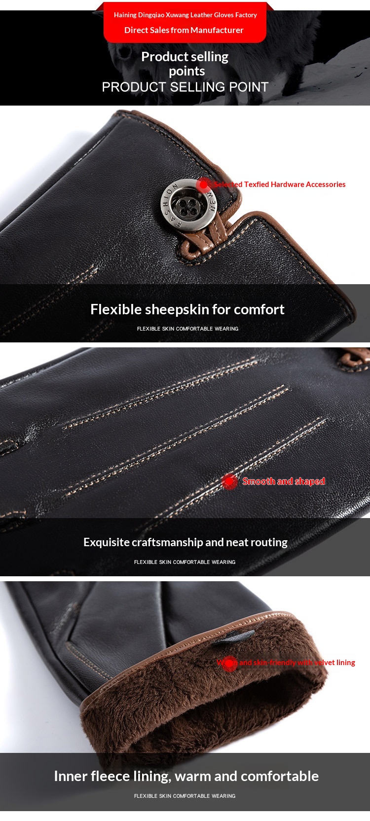 Boy Boy Boy Fashion Genuine Men, fleecegefüttert, dick gefüttert, Touchscreen-fähig, warm für Herbst und Winter, geeignet zum Reiten und Autofahren, Ziegenleder_voghion.com